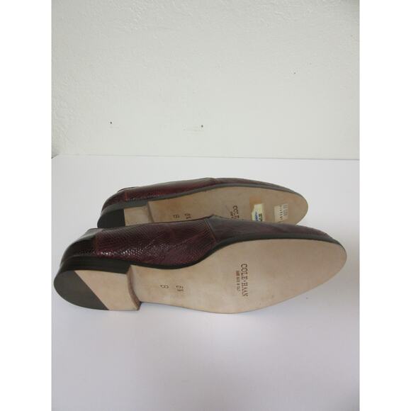 COLE HAAN Brown Leather Vintage Snake Pattern 6 1/2 B Slip On Flat Loafers Italy - Picture 8 of 9